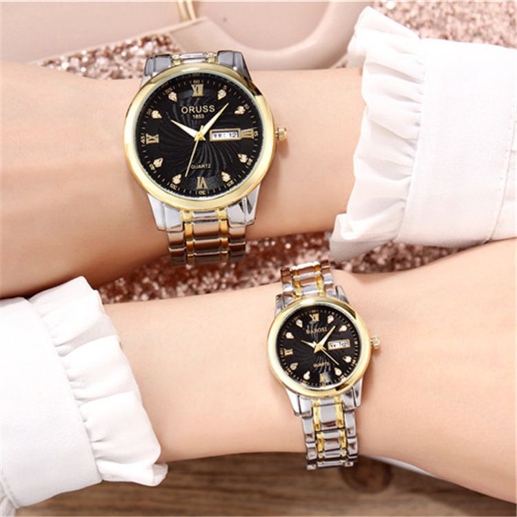 Korean Version Trend Simple Fashion 30M Waterproof Leisure Calendar Couples Lover's Watches Personality Business Men Womens' Date Metal Luminious Watches  Ladies Boys Girls Students Leisure Metal  Wat