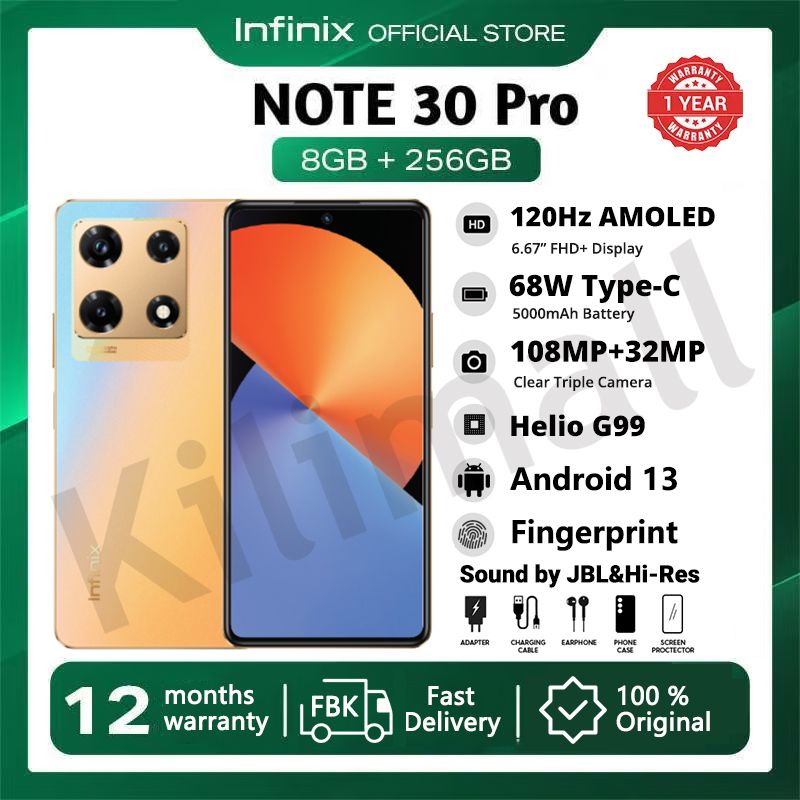 [PayDay Sale] Infinix Note 30 Pro 256GB + 16(8+8)GB RAM 4G-Dual SIM 6.67" 120HZ AMOLED Display 108MP Triple Camera JBL dual speakers 68W Fast Charge Andriod 13 Fingerprint Unlock Smart Phones