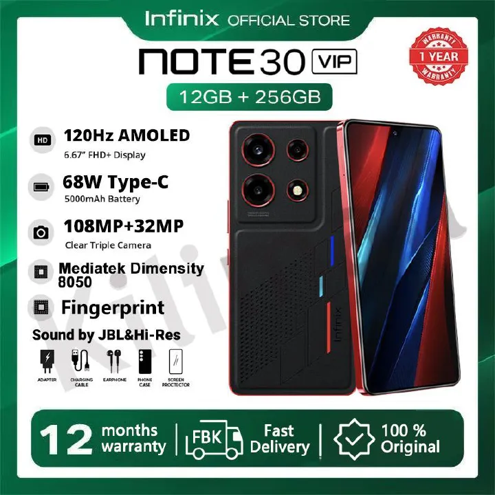 Infinix Note 30 VIP 5G Network 256GB +21(12+9)GB RAM 6.67 " FHD 120 Hz Display Dual SIM 108MP Camera Android 13 With NFC 5000mAh Battery 68W Charging Smart Phone
