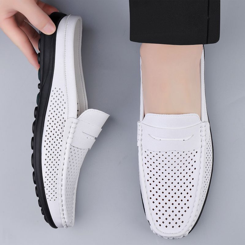 SocNoDn Mens Fashion Designer Male Casual Breathable Spring Summer Leather Loafers Slip on Office Driving Flat Shoes Quality