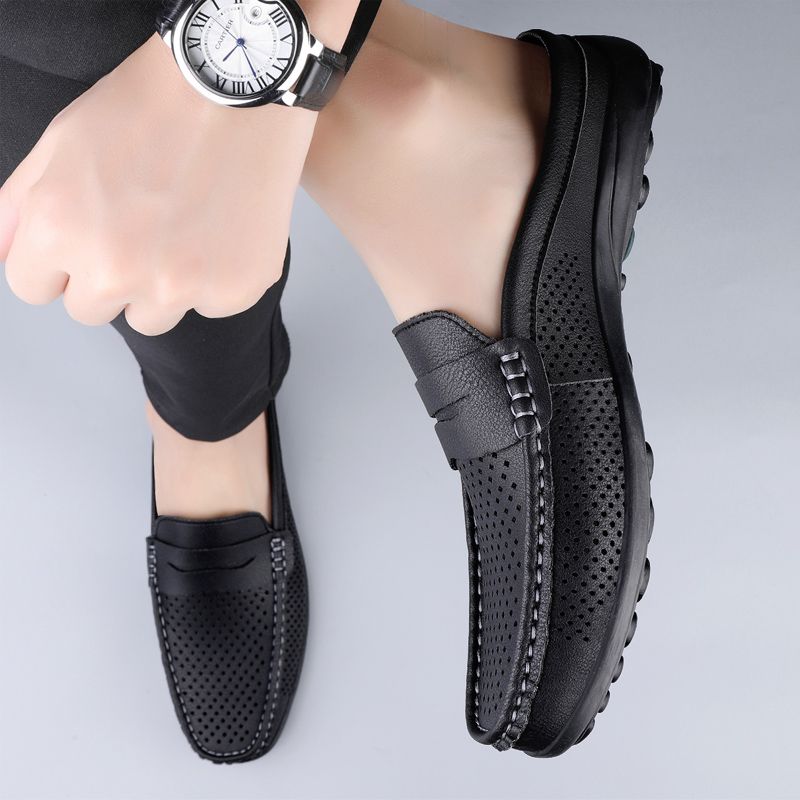 SocNoDn Mens Fashion Designer Male Casual Breathable Spring Summer Leather Loafers Slip on Office Driving Flat Shoes Quality