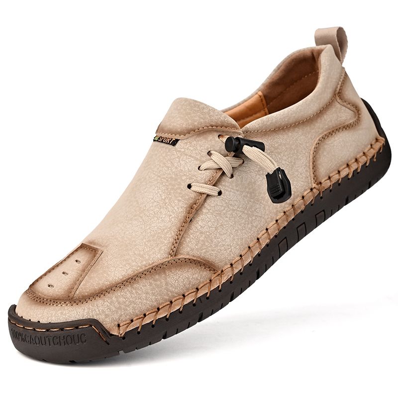 SocNoDn Mens Luxury Fashion Male Casual Seasons Breathable Handwork Leather Loafers Slip-ons Office Worker Walking Hiking Shoes