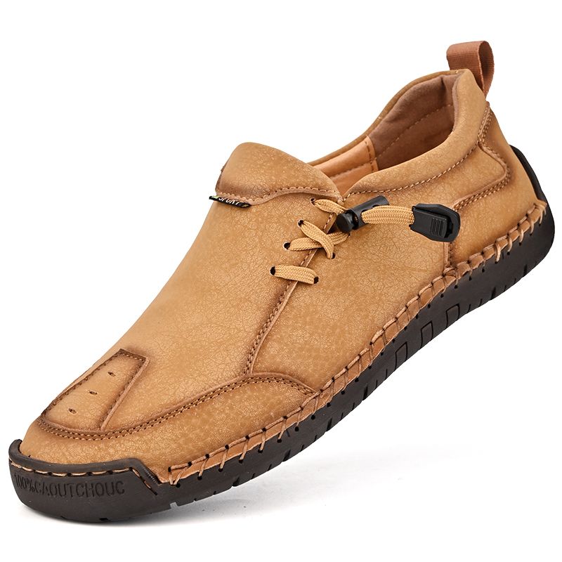 SocNoDn Mens Luxury Fashion Male Casual Seasons Breathable Handwork Leather Loafers Slip-ons Office Worker Walking Hiking Shoes