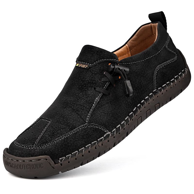 SocNoDn Mens Luxury Fashion Male Casual Seasons Breathable Handwork Leather Loafers Slip-ons Office Worker Walking Hiking Shoes