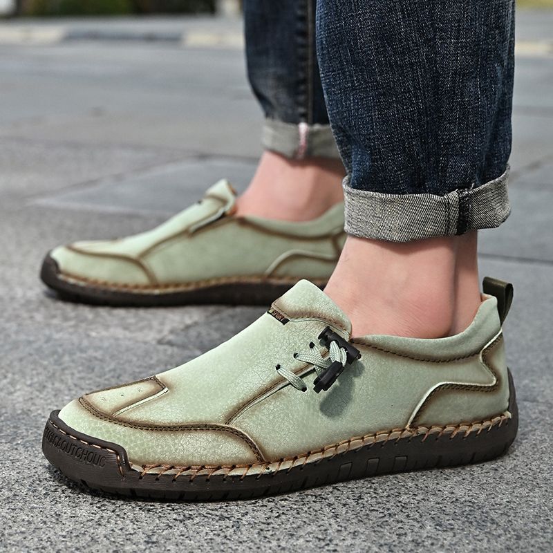 SocNoDn Mens Luxury Fashion Male Casual Seasons Breathable Handwork Leather Loafers Slip-ons Office Worker Walking Hiking Shoes