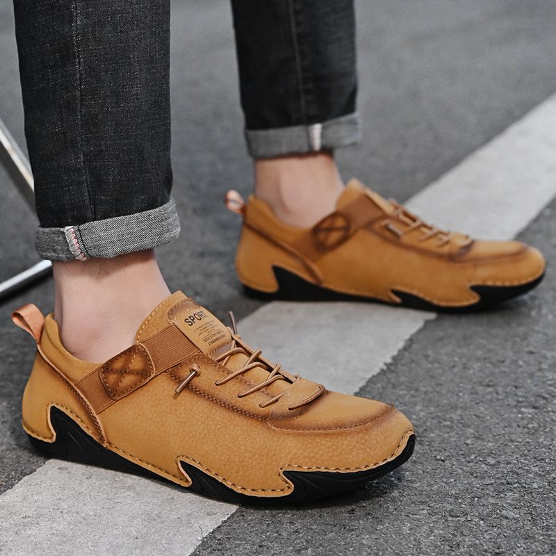 SocNoDn Men's Fashion Leather Lace-up Shoes Male Walking Casual Spring Summer Outdoor Hiking Climbing Shoes Sneakers Durable