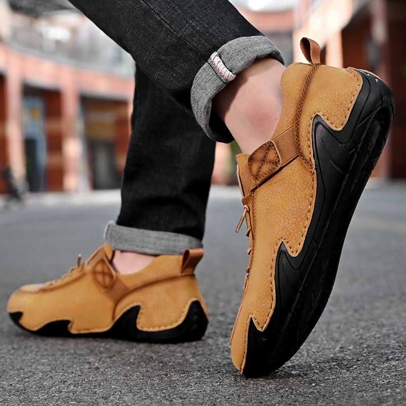 SocNoDn Men's Fashion Leather Lace-up Shoes Male Walking Casual Spring Summer Outdoor Hiking Climbing Shoes Sneakers Durable