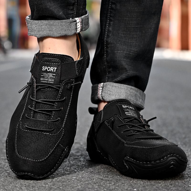 SocNoDn Men's Fashion Leather Lace-up Shoes Male Walking Casual Spring Summer Outdoor Hiking Climbing Shoes Sneakers Durable