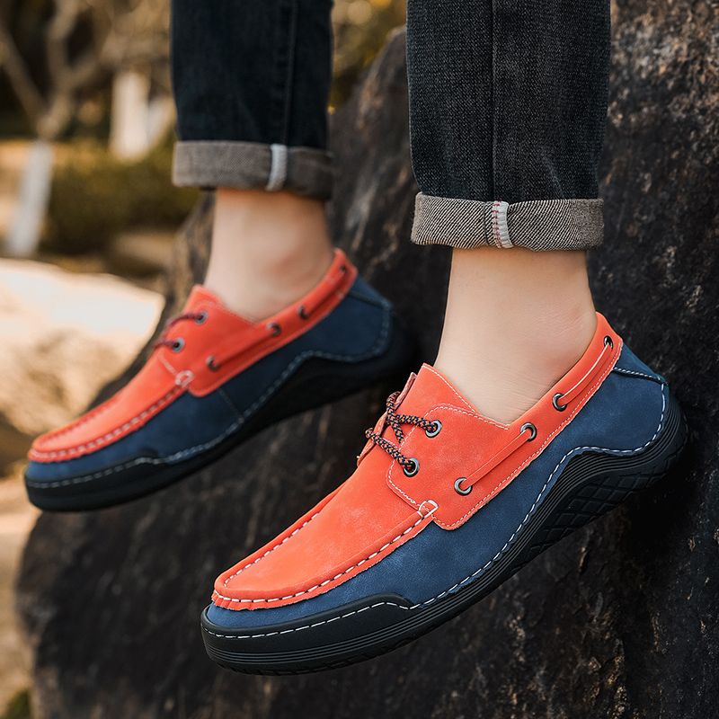 SocNoDn Mens Luxury Fashion Male Casual Seasons Breathable Handwork Leather Loafers Slip-ons Office Worker Walking Hiking Shoes