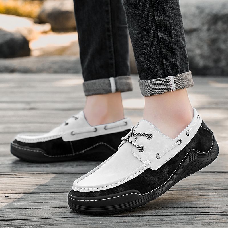 SocNoDn Mens Luxury Fashion Male Casual Seasons Breathable Handwork Leather Loafers Slip-ons Office Worker Walking Hiking Shoes