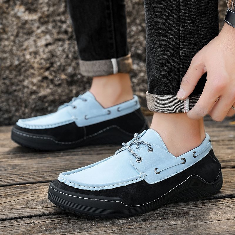 SocNoDn Mens Luxury Fashion Male Casual Seasons Breathable Handwork Leather Loafers Slip-ons Office Worker Walking Hiking Shoes