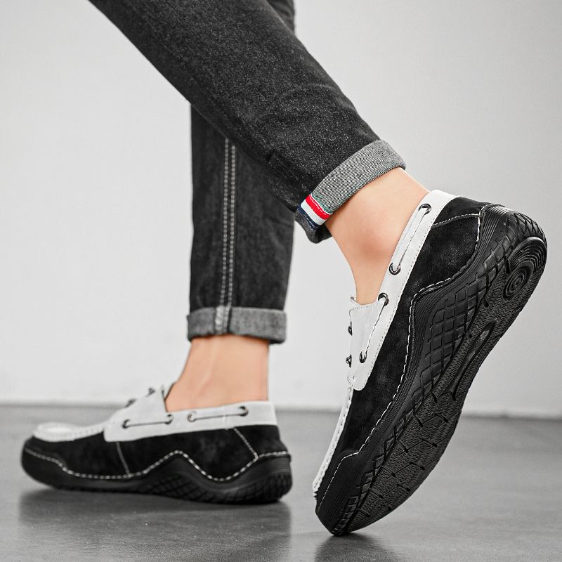 SocNoDn Mens Luxury Fashion Male Casual Seasons Breathable Handwork Leather Loafers Slip-ons Office Worker Walking Hiking Shoes