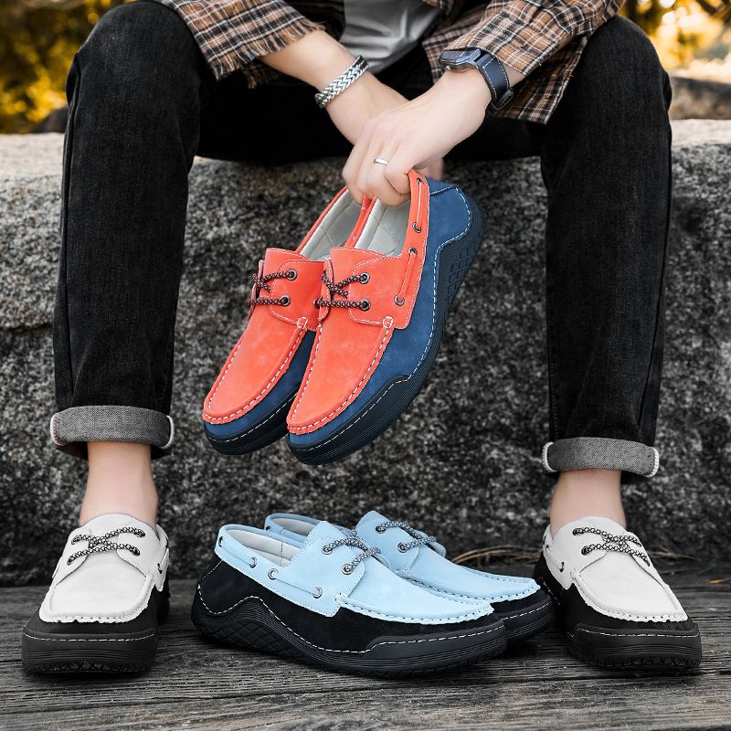 SocNoDn Mens Luxury Fashion Male Casual Seasons Breathable Handwork Leather Loafers Slip-ons Office Worker Walking Hiking Shoes