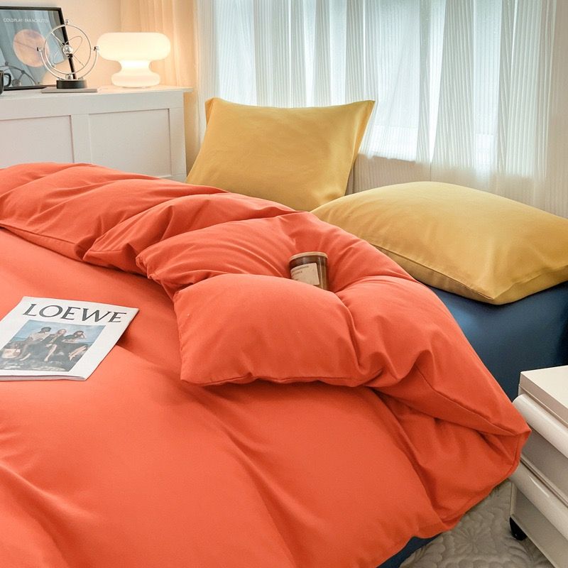 4-piece bedding set, solid color washed cotton 1duvet cover+1 bed sheet +2 pillowcases，no duvets