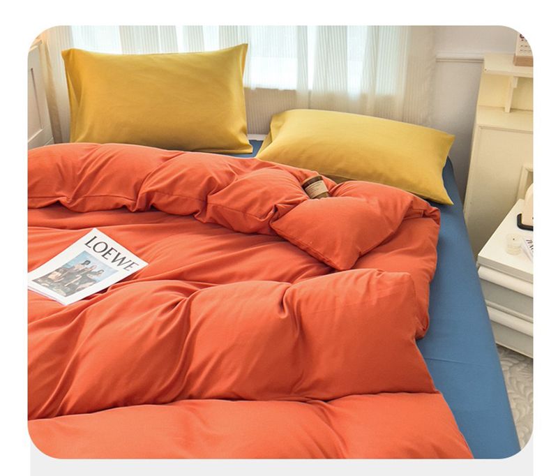 4-piece bedding set, solid color washed cotton 1duvet cover+1 bed sheet +2 pillowcases，no duvets