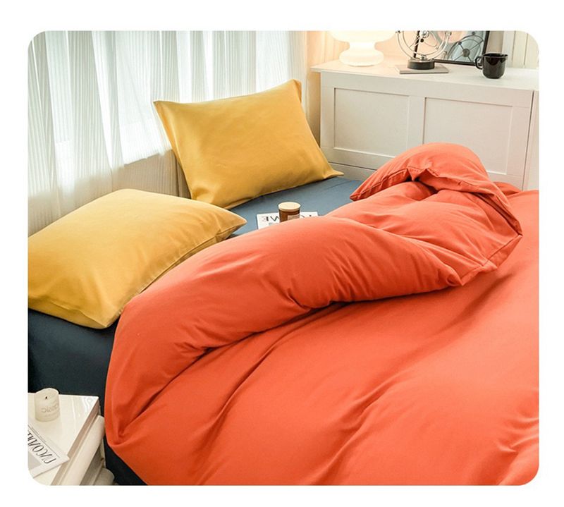 4-piece bedding set, solid color washed cotton 1duvet cover+1 bed sheet +2 pillowcases，no duvets