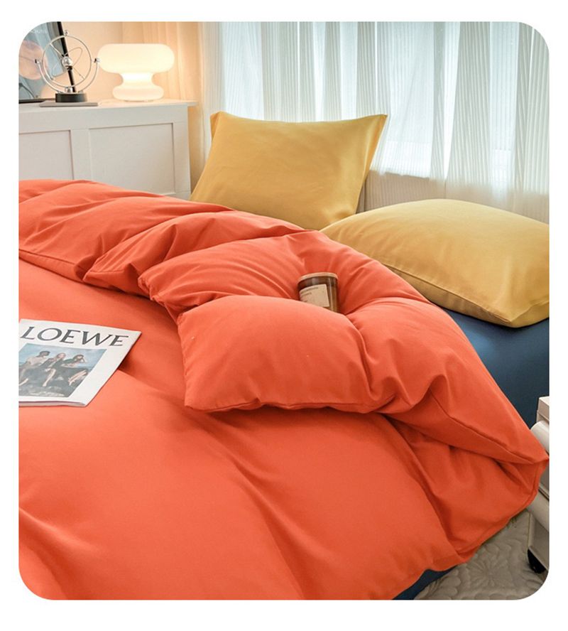 4-piece bedding set, solid color washed cotton 1duvet cover+1 bed sheet +2 pillowcases，no duvets