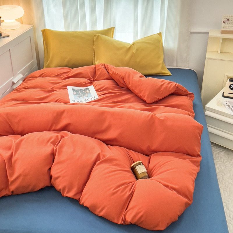 4-piece bedding set, solid color washed cotton 1duvet cover+1 bed sheet +2 pillowcases，no duvets