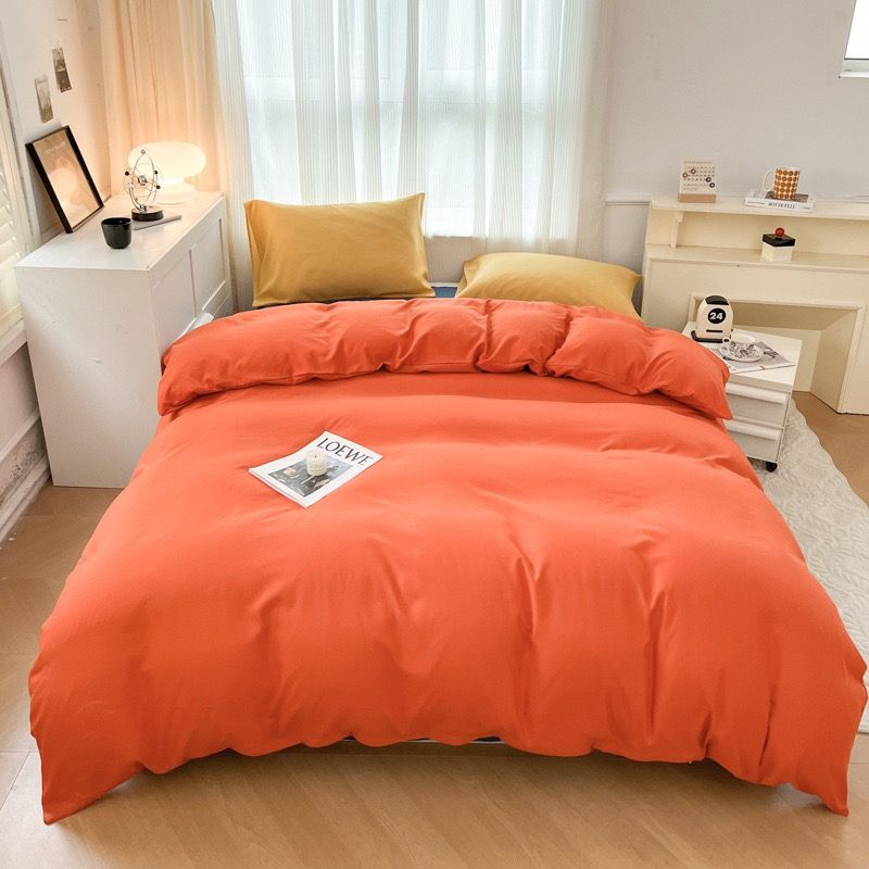 4-piece bedding set, solid color washed cotton 1duvet cover+1 bed sheet +2 pillowcases，no duvets