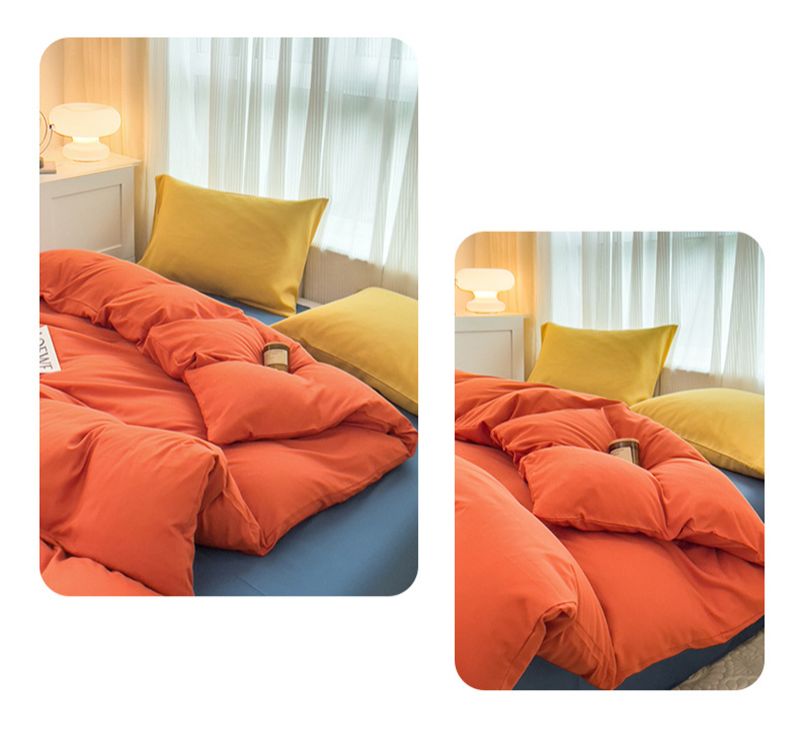 4-piece bedding set, solid color washed cotton 1duvet cover+1 bed sheet +2 pillowcases，no duvets