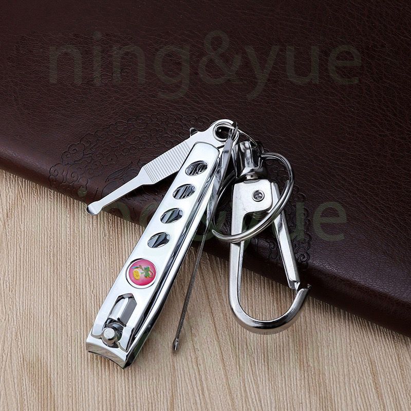 Multi functional keychain stainless steel hollow ear spoon+nail clipper set waist hanging keychain as the picture