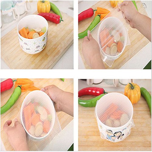 4pcs Food Grade Plastic Wrap Re-usable Fresh Keeping Wrap Kitchen Tools Silicone Food Wraps Seal Cover