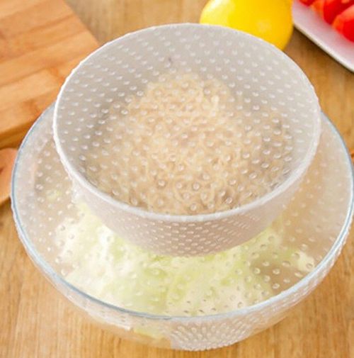 4pcs Food Grade Plastic Wrap Re-usable Fresh Keeping Wrap Kitchen Tools Silicone Food Wraps Seal Cover