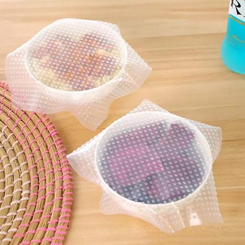 4pcs Food Grade Plastic Wrap Re-usable Fresh Keeping Wrap Kitchen Tools Silicone Food Wraps Seal Cover