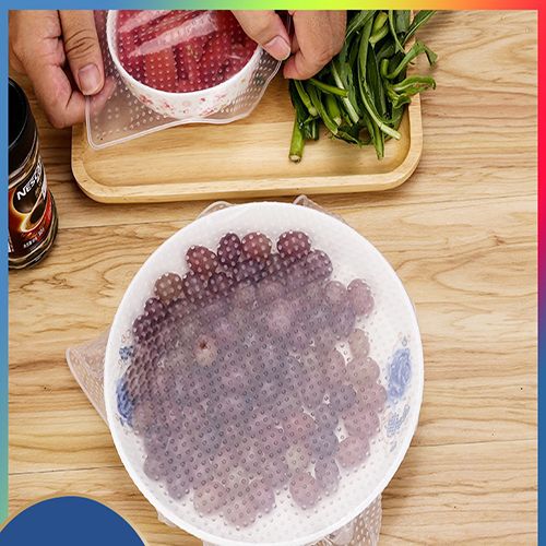 4pcs Food Grade Plastic Wrap Re-usable Fresh Keeping Wrap Kitchen Tools Silicone Food Wraps Seal Cover