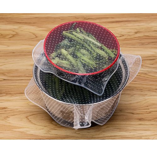 4pcs Food Grade Plastic Wrap Re-usable Fresh Keeping Wrap Kitchen Tools Silicone Food Wraps Seal Cover