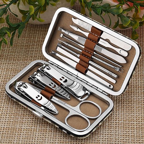 12-piece beauty set, finger care, nail clippers, cleanser, cuticle, pedicure, nail art, ear pick, peeling tool, small scissors, box, makeup set, manicure tool