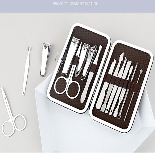 12-piece beauty set, finger care, nail clippers, cleanser, cuticle, pedicure, nail art, ear pick, peeling tool, small scissors, box, makeup set, manicure tool