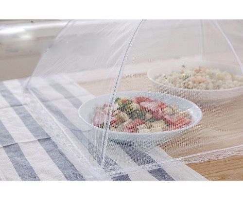 Foldable white picnic mesh food cover, table cover, dust cover, transparent vegetable cover, foldable mosquito and fly proof table cover, lace mesh edge kitchen accessories