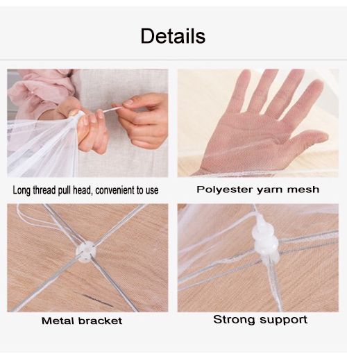 Foldable white picnic mesh food cover, table cover, dust cover, transparent vegetable cover, foldable mosquito and fly proof table cover, lace mesh edge kitchen accessories