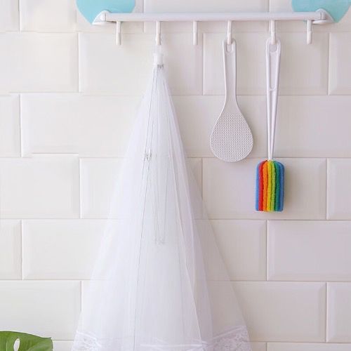 Foldable white picnic mesh food cover, table cover, dust cover, transparent vegetable cover, foldable mosquito and fly proof table cover, lace mesh edge kitchen accessories