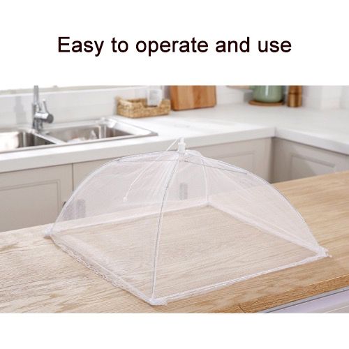 Foldable white picnic mesh food cover, table cover, dust cover, transparent vegetable cover, foldable mosquito and fly proof table cover, lace mesh edge kitchen accessories