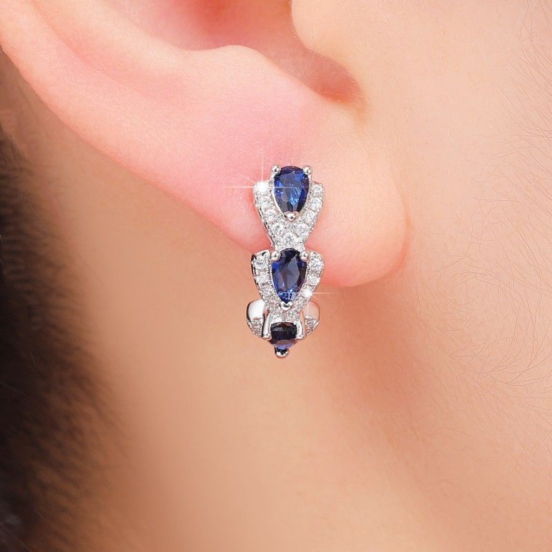 Lady New Fashion Luxury Wedding Earrings Klein Blue Zircon Earrings Stud Women Engagement Earrings Elegant Girl Retro Magazine Ear Buckle