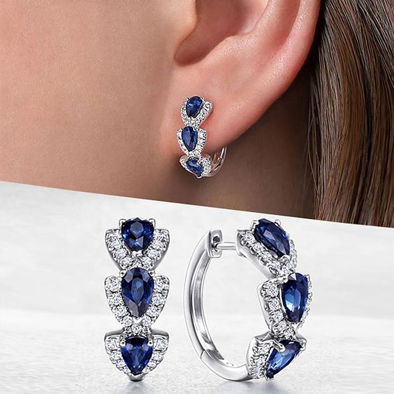 Lady New Fashion Luxury Wedding Earrings Klein Blue Zircon Earrings Stud Women Engagement Earrings Elegant Girl Retro Magazine Ear Buckle