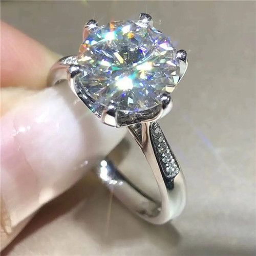 Lady New Fashion Luxury Zircon Wedding Ring Six Claws Classic Zircon Diamond Engagement Ring Romantic Rose Proposal Gift Ring