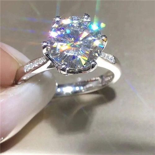 Lady New Fashion Luxury Zircon Wedding Ring Six Claws Classic Zircon Diamond Engagement Ring Romantic Rose Proposal Gift Ring