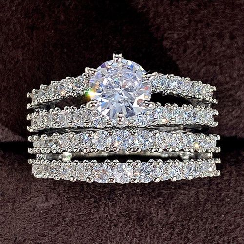Lady New Hollow Double Layer Zircon Engagement Ring Set Fashion Luxury Zirconia Diamond Ring Wedding Rings Bride Romatic Ring