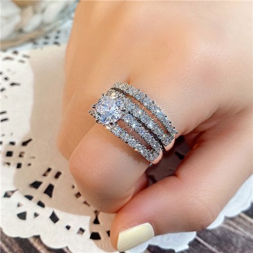 Lady New Hollow Double Layer Zircon Engagement Ring Set Fashion Luxury Zirconia Diamond Ring Wedding Rings Bride Romatic Ring