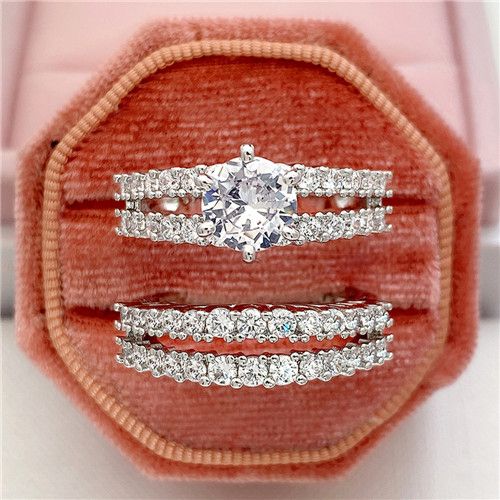 Lady New Hollow Double Layer Zircon Engagement Ring Set Fashion Luxury Zirconia Diamond Ring Wedding Rings Bride Romatic Ring