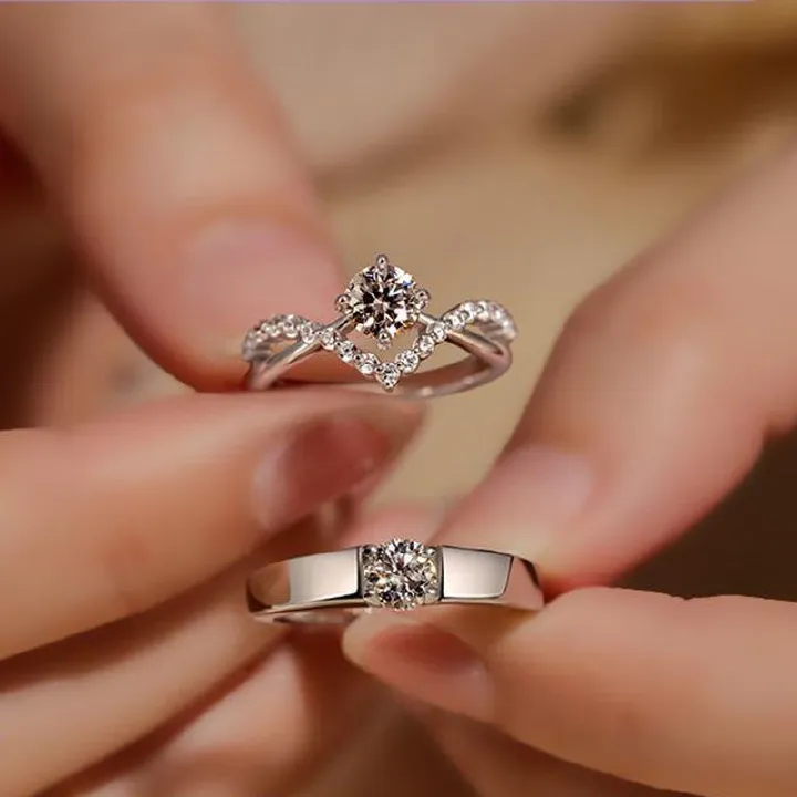 pete za wanawake Couple Ring 1 Carat Zircon Diamond Ring 1 Pair Men's and Women's Wedding Rings with Adjustable Openings+Free gift box