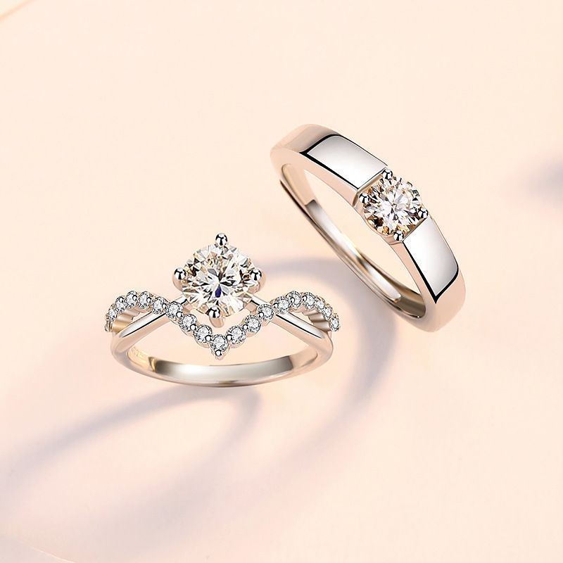 pete za wanawake Couple Ring 1 Carat Zircon Diamond Ring 1 Pair Men's and Women's Wedding Rings with Adjustable Openings+Free gift box