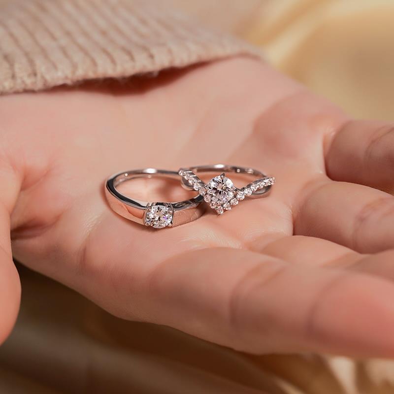 pete za wanawake Couple Ring 1 Carat Zircon Diamond Ring 1 Pair Men's and Women's Wedding Rings with Adjustable Openings+Free gift box