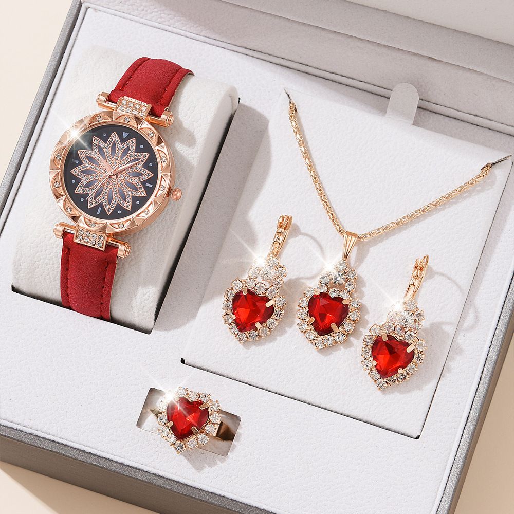 Vito vya Wanawake Saa/Pete/Pete za Wanawake 4-Piece Set Of Watches Earrings Necklaces Women'S Watches, Fashionable Quartz Watches Luxury Jewelry For Women Valentine'S Day Gifts +Free gift box