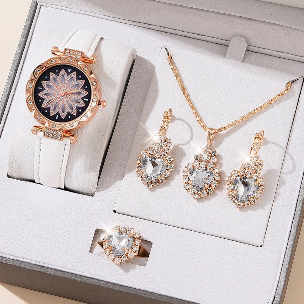 Vito vya Wanawake Saa/Pete/Pete za Wanawake 4-Piece Set Of Watches Earrings Necklaces Women'S Watches, Fashionable Quartz Watches Luxury Jewelry For Women Valentine'S Day Gifts +Free gift box