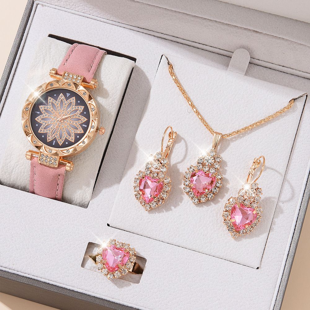 Vito vya Wanawake Saa/Pete/Pete za Wanawake 4-Piece Set Of Watches Earrings Necklaces Women'S Watches, Fashionable Quartz Watches Luxury Jewelry For Women Valentine'S Day Gifts +Free gift box