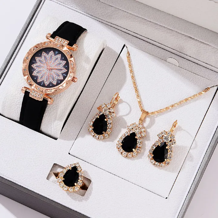 Vito vya Wanawake Saa/Pete/Pete za Wanawake 4 Piece Jewelry Set Watch Earrings Necklace Ring Women Fashion Quartz Watch Luxury Jewelry Valentine's Day Gift+Free gift box